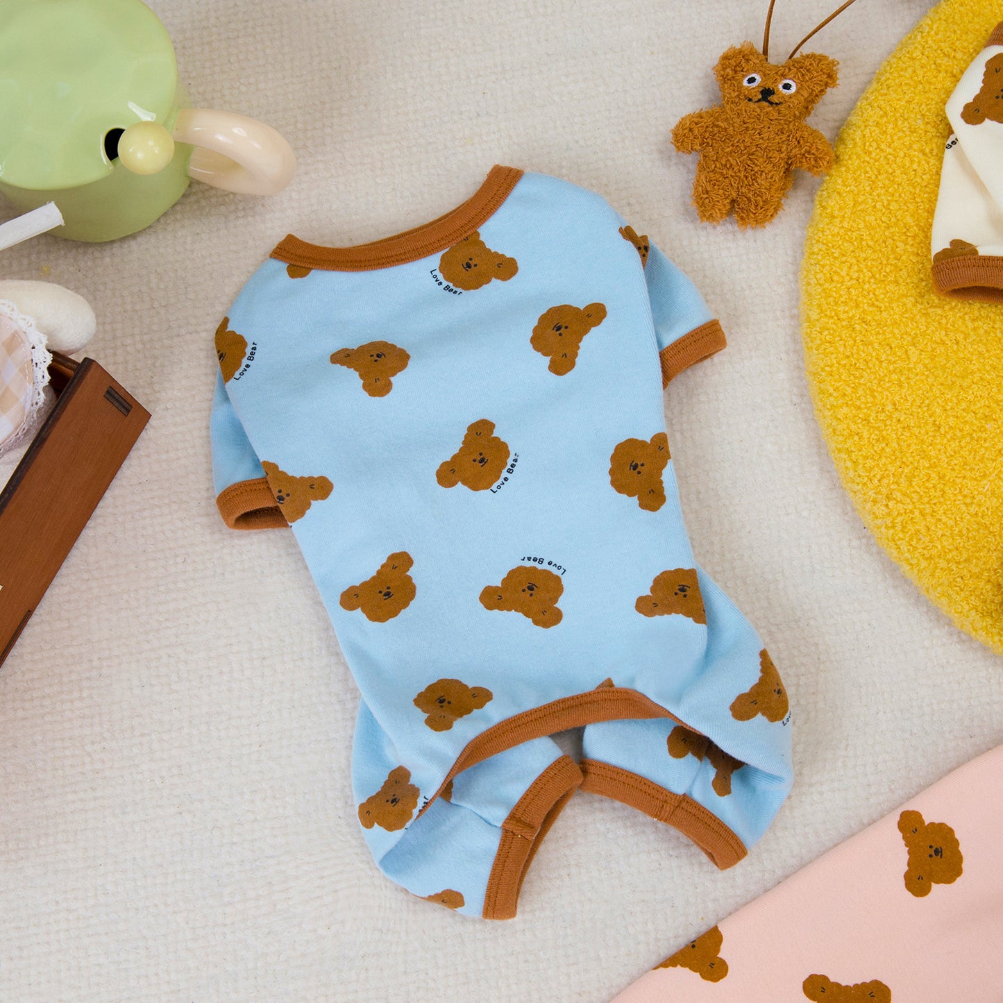 ペット用品 犬の服 猫 小型犬 服 快適 ストレッチ 4色 プリント クマ 四足 部屋着