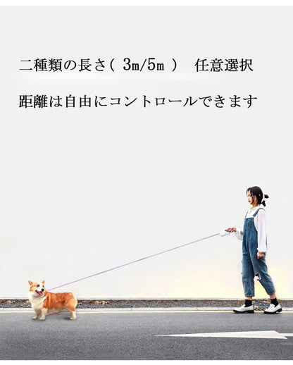 伸縮 ペット犬用リード 犬用猫用 ハーネス 小中型犬 夜に光る 照明 3m 5m 夜に光る 軽量