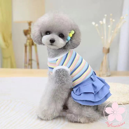 品質いいな新品 ペット 服 安い 犬 春 夏 秋 ボーダー デニム フリル ワンピース かわいい 可愛い ハイブランド 猫 ドッグ ウェア