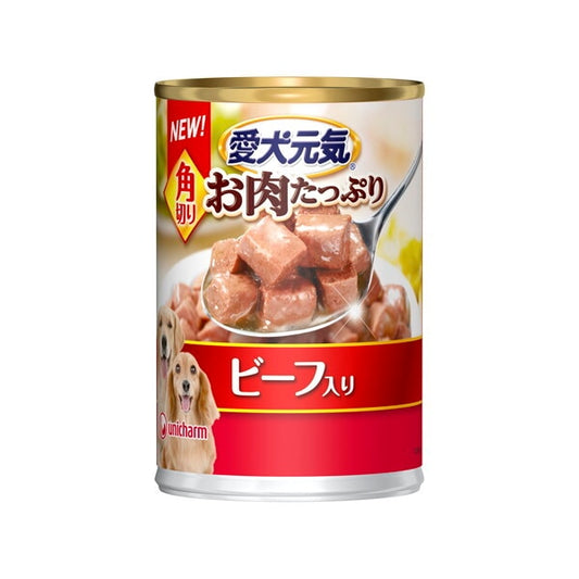 <a href="https://www.qoo10.jp/gmkt.inc/Search/brand.aspx?brandno=18151" target="_blank" class="title_brand" id="btn_brand" title="ユニ・チャーム">ユニ・チャーム</a>愛犬元気 缶 角切りビーフ入り 375g