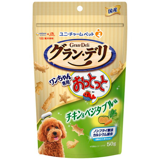 <a href="https://www.qoo10.jp/gmkt.inc/Search/brand.aspx?brandno=18151" target="_blank" class="title_brand" id="btn_brand" title="ユニ・チャーム">ユニ・チャーム</a>グランデリ ワンちゃん専用おっとっと チキン&ベジタブル味 50g