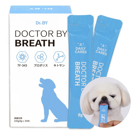 <a href="https://www.qoo10.jp/gmkt.inc/Search/brand.aspx?brandno=120824" target="_blank" class="title_brand" id="btn_brand" title="ドクターバイ">ドクターバイ</a>[公式]ブレス犬気管支サプリメント咳風邪気管虚脱カッカッ免疫力日本特許成分「TF-343」30本 (240g)