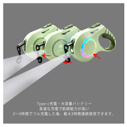大型犬 伸縮リード 6m LED ライト付き 雰囲気ライト USB 充電式 犬 リード 伸縮 光る 犬用 中型犬 小型犬 ドッグリード タッチパネル ワンタッチ Type-C 充電 大容量電池 長時間