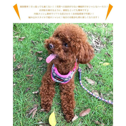 新商品プロモーション，数量限定 犬 猫 ハーネス リード付 ペット 服 ボヘミア ピンク 胴輪 キャット ドッグ メッシュ犬 猫