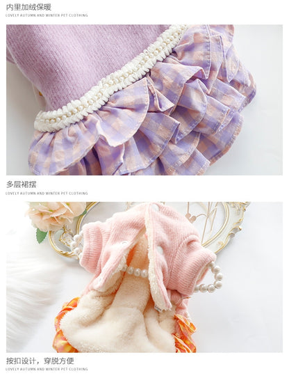 2色の新金犬の服かわいい猫のバブルスリーブロリータお姫様リボン本ピンクワンピース新生ミルク犬のミルク猫の子犬マシュマロ小型犬ペットテディ服CXDZ23