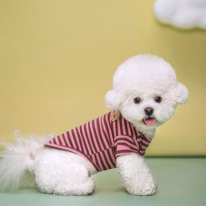 ペット服 Tシャツ 犬用 半袖 クマ ストライプ柄 配色 軽量 通気性 柔らかい 可愛い 新品 大人気 着せやすい 抜け毛対策 汚れ防止 冷え対策 春夏