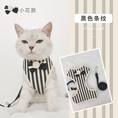 品質保証 ハーネス 犬 猫 おしゃれ ストライプ 簡単装着 かわいい 脱げない メッシュ 小型犬 中型犬 ネコ 胴輪 リードセット 散歩 リボン ペット ドッグ キャット 犬猫用