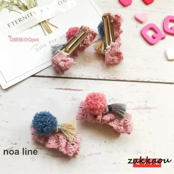 [運送免除][7月新品]ヘアピン 子供 キッズ 犬 ヘアクリップ ペット 子供 ヘアーアクセサリー 髪飾り 犬の髪留め 2点セット ボア ポンポン クマちゃん