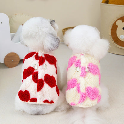 本日の限定商品犬の服猫小型犬ペット用品快適な暖かいテディ愛ハート二本足フリース