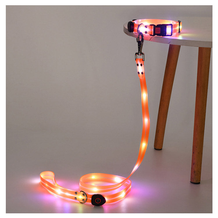 犬 リードセット 光る ペット用 首輪 リード LED光るリード 光る首輪 光るリード　USB充電式 サイズ調整可能 リード長さ120cm 夜間散歩 柔らかい 無臭 夜散歩ライト 軽量 安全対策 視認