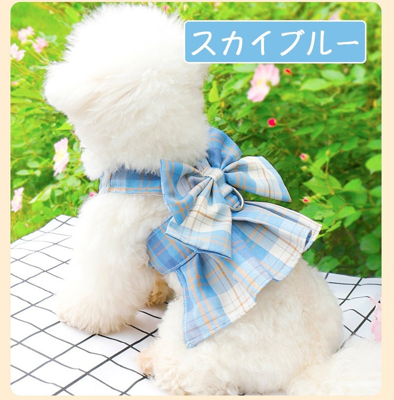 犬服 ハーネス カラー6色 かわいい おしゃれ JK服デザイン 犬服 ハーネス 一体型 リード チェック柄 軽量 調整可能 着やすい 散歩 子犬 猫用ペット用品 首輪 小動物用 落ちない