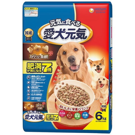 <a href="https://www.qoo10.jp/gmkt.inc/Search/brand.aspx?brandno=18151" target="_blank" class="title_brand" id="btn_brand" title="ユニ・チャーム">ユニ・チャーム</a>愛犬元気 肥満が気になる7歳以上用ささみビーフ緑黄色野菜小魚入り 6kg