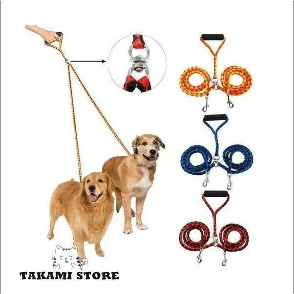 犬 2頭引き リード ペット ドッグ リフレクター リーシュ 反射テープ ダブルリード 多頭飼い 小型犬 中型犬 2匹 絡まない 電話しながら散歩