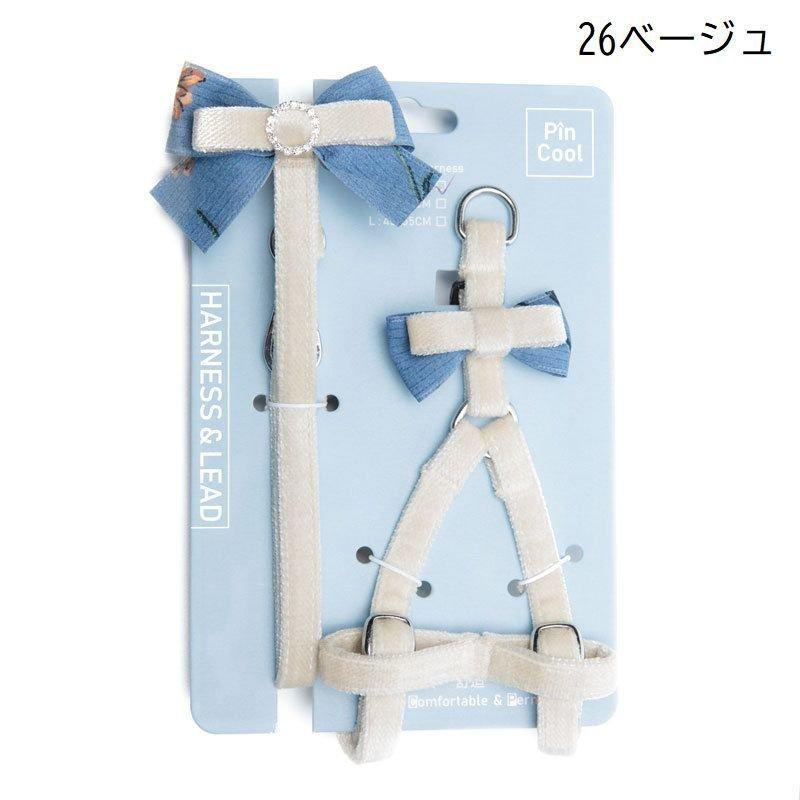 ハーネスリード2点セットペット用品犬用小型犬散歩ひも胴輪リボンドットストライプかわいいおしゃれガーリーおでかけ外出ペッ