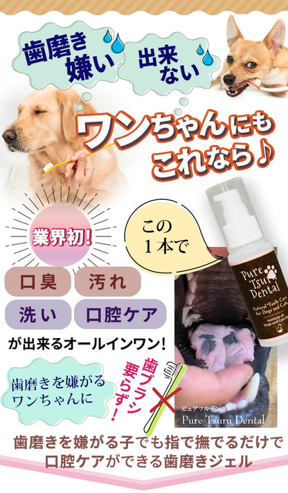 獣医推薦愛犬愛猫の歯垢歯石歯周病が塗るダケでツルツルな歯に！安心安全な100％天然由来！歯磨ジェル　ピュアツルデンタル60m