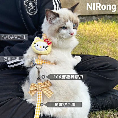 メガ割日系かわいい蝶ネクタイ猫牽引ロープウサギ首輪猫チェーン工字型散歩ロープは外出を調節できる914