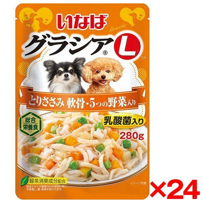 <a href="https://www.qoo10.jp/gmkt.inc/Search/brand.aspx?brandno=77771" target="_blank" class="title_brand" id="btn_brand" title="いなばペットフード">いなばペットフード</a>【24個セット】 グラシアL とりささみ 軟骨5つの野菜入り 280g