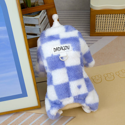 人気犬の服ペットの服小型犬や猫が秋と冬に着用することができます暖かく快適なトリコロールの4脚フリースジャケット
