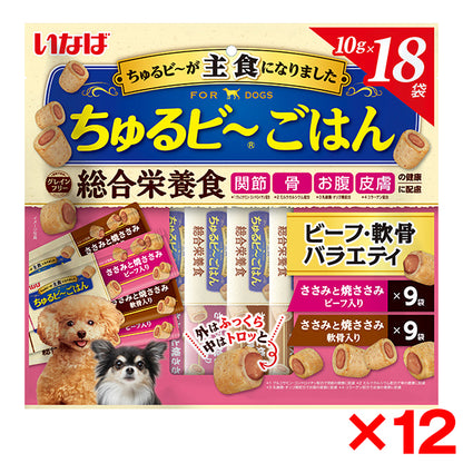 <a href="https://www.qoo10.jp/gmkt.inc/Search/brand.aspx?brandno=77771" target="_blank" class="title_brand" id="btn_brand" title="いなばペットフード">いなばペットフード</a>12個セット いなば ちゅるビ～ごはん ビーフ軟骨バラエティ 10g×18袋