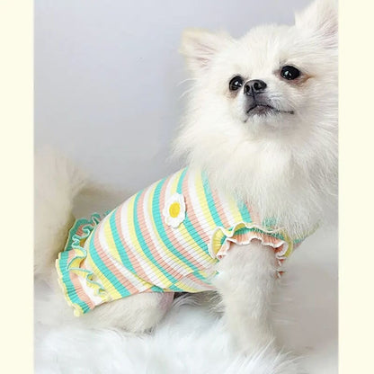 夏用 カラフルストライプ花柄ベスト 小型犬用 涼感素材 通気性抜群 トイ・プードル チワワ ポメラニアン 犬 服 犬 服 犬服 犬の服 ペット用品 ハーネス 小型犬