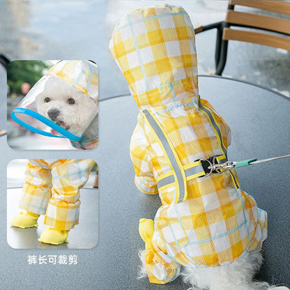ペット服 牽引可能な子犬のレインコート防水ペット雨の日の服