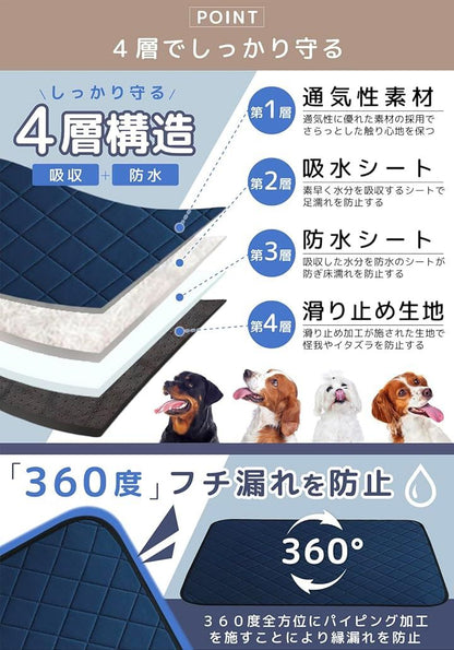 洗えるペットシーツ 犬 猫 おしっこマット 小型犬 ペットマット 丸ごと洗える 繰り返し使える トイレ下敷きマット 漏れ防止 2枚セット(ネイビー, 60x45cm(2枚セット))