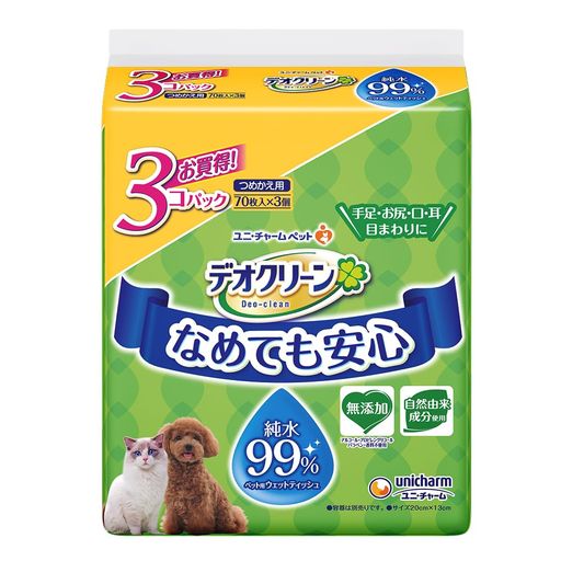 <a href="https://www.qoo10.jp/gmkt.inc/Search/brand.aspx?brandno=124384" target="_blank" class="title_brand" id="btn_brand" title="デオクリーン">デオクリーン</a>デオクリーン 純水99% ウェットティッシュつめかえ用 70枚入×3個