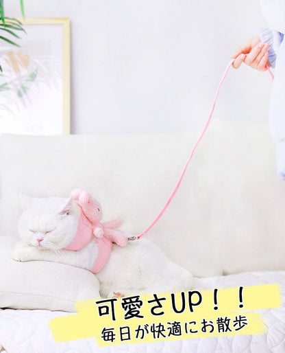 可愛い犬服のポコウサギのぬいぐるみ犬服 カラー3色 犬服 ハーネス 一体型 リード ハーネス調整可能 着やすい 散歩 子犬 猫用ペット用品 小動物用 落ちない 安全素材で作り お散歩