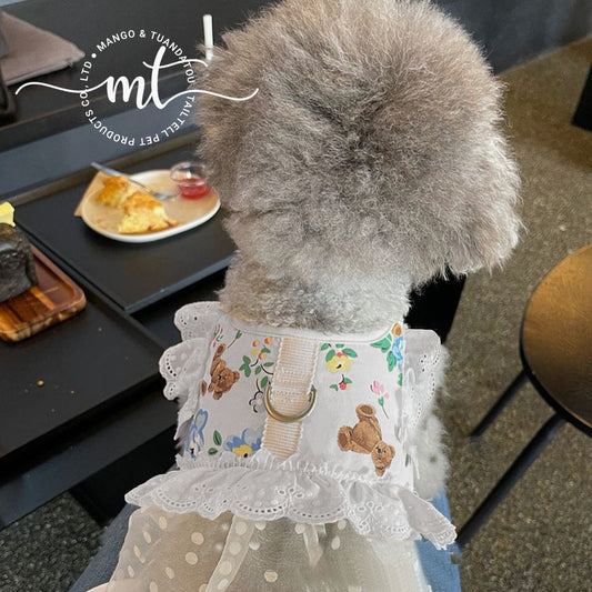 犬の牽引紐のベスト式のかわいいペットの服の夏の薄いタイプの王女の風は犬の牽引紐の猫の服を散歩します メガ割ワンピースパンツトートバッグ