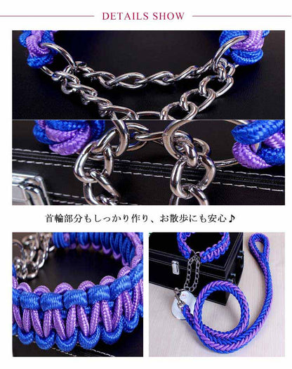 リード 首輪 2点セット 犬 首輪セット リードセット 送料無料 小型犬 中型犬 大型犬 太く 頑丈 犬用リード 散歩 お出かけ しつけ ペット 極太 編み紐 噛み癖 防止 ドッググッズ ペット用 お