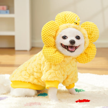 人気犬の服ペット秋冬服用品新作ひまわり帽子中綿入り