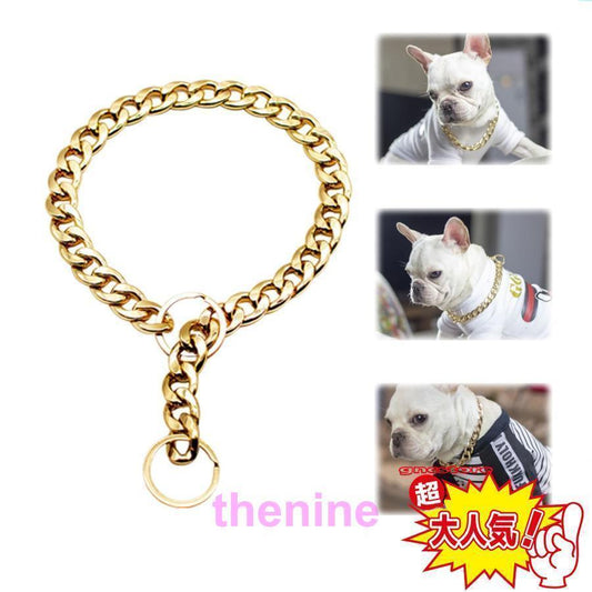 犬 チェーン 首輪 ステンレス トレーニング チョーク スリ ップ 大型 犬 ドッグ ゴールド