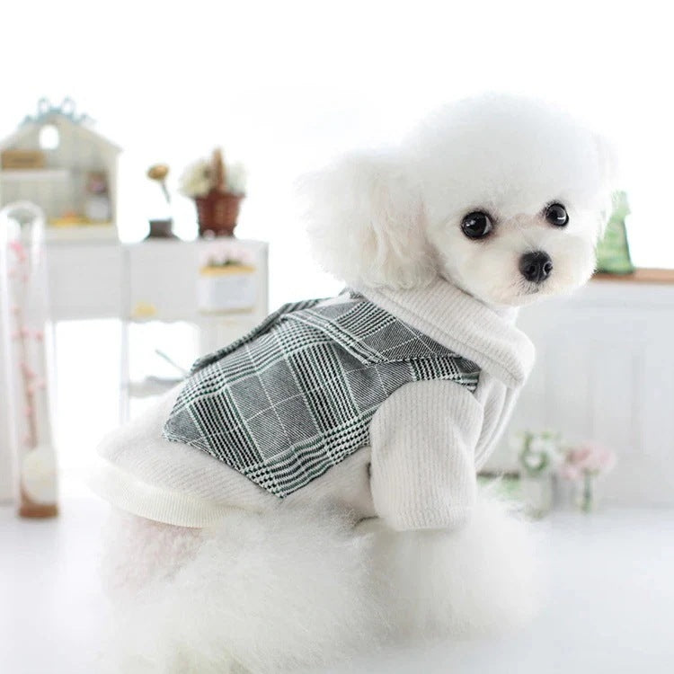 犬服ペット犬冬カレッジスタイルスーツ猫スカートテディビションプードル冬服新品！
