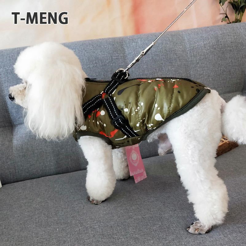 新作登場 ペットベスト ダウン風ベスト ドッグウェア 犬用アウター ペット服とハーネス一体 コート 中綿 秋冬服 小型犬 中型犬 ジップアップ 防寒 温かい 犬猫用