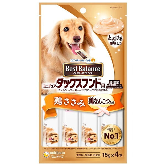 <a href="https://www.qoo10.jp/gmkt.inc/Search/brand.aspx?brandno=18151" target="_blank" class="title_brand" id="btn_brand" title="ユニ・チャーム">ユニ・チャーム</a>ベストバランスおやつ ミニチュアダックスフンド用 鶏ささみ入り 15g4本