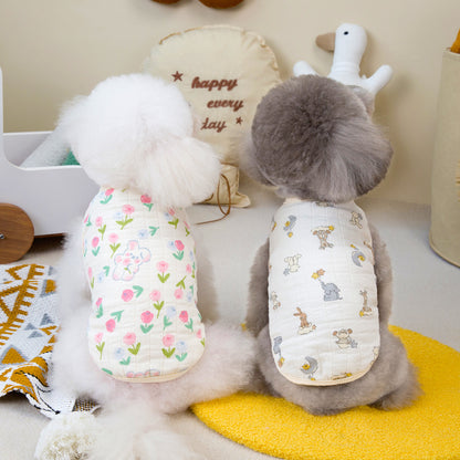 人気ペット用品犬服猫小型犬快適テディダブルガーゼ綿ベスト