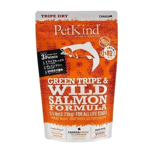 <a href="https://www.qoo10.jp/gmkt.inc/Search/brand.aspx?brandno=120567" target="_blank" class="title_brand" id="btn_brand" title="PetKind">PetKind</a>【人気商品】ドッグフード 犬 フード グリーントライプ＆ワイルドサーモン 小粒230g ペットカインド (B)