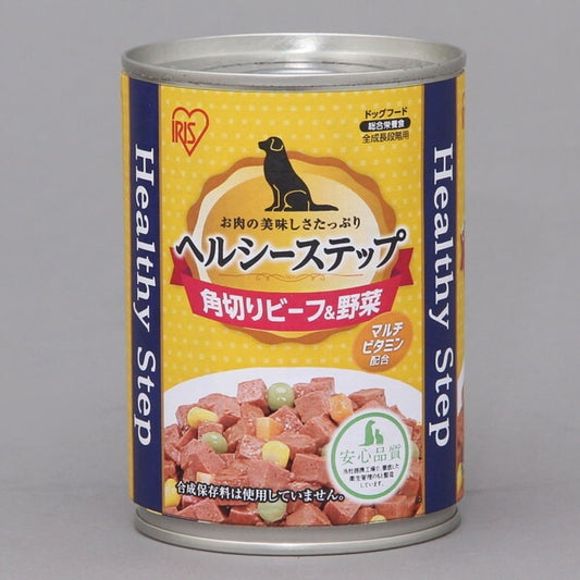 <a href="https://www.qoo10.jp/gmkt.inc/Search/brand.aspx?brandno=49458" target="_blank" class="title_brand" id="btn_brand" title="アイリスオーヤマ">アイリスオーヤマ</a>P-HLC-KB ヘルシーステップ ドッグフード (角切りビーフ&野菜 375g)