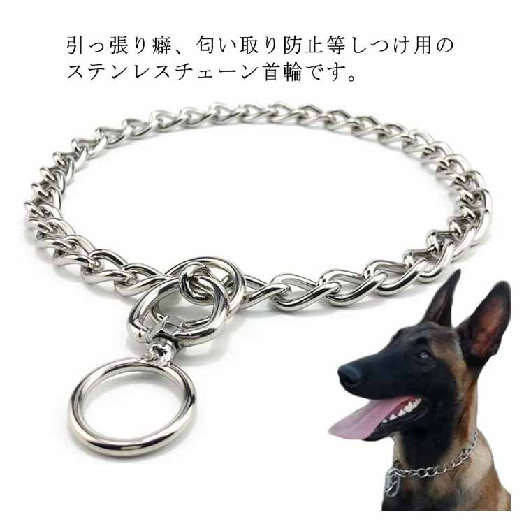 犬 首輪 ステンレス チェーン 引っ張り しつけ用 訓練 トレーニング 大型犬 簡単装着 中型犬 ベルジアンマリノア ゴールデンレトリバー ロットワイラー 柴犬 訓練用首輪 犬用品 お散歩グッズ ペッ