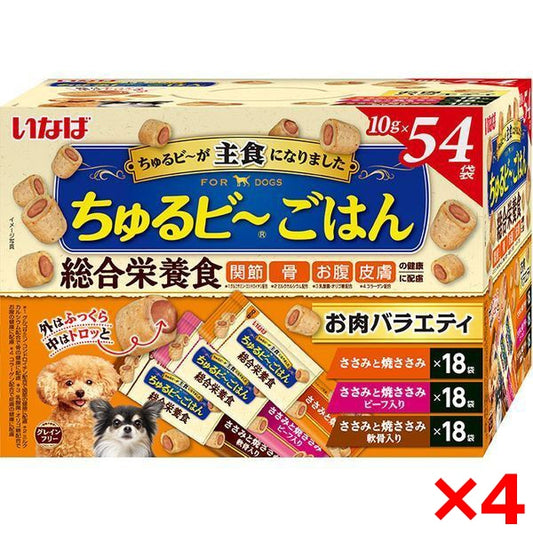 <a href="https://www.qoo10.jp/gmkt.inc/Search/brand.aspx?brandno=77771" target="_blank" class="title_brand" id="btn_brand" title="いなばペットフード">いなばペットフード</a>4個セット いなば ちゅるビ～ごはん 54袋入り お肉バラエティ