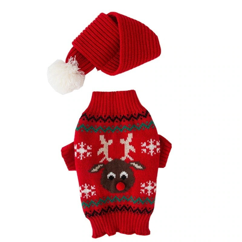 ペット服 新しいクリスマスエルクセーターマフラーセットペット服