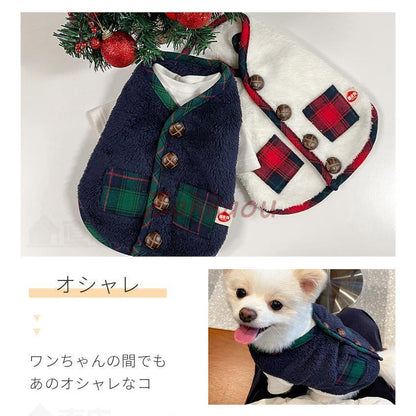 犬の服 可愛いマフラー付き 小中型犬服 両面 ボア チョッキ ボアベスト もこもこ犬ベスト ジャケット 重ね着 パーカー ドッグウェア ペット冬服 暖かい