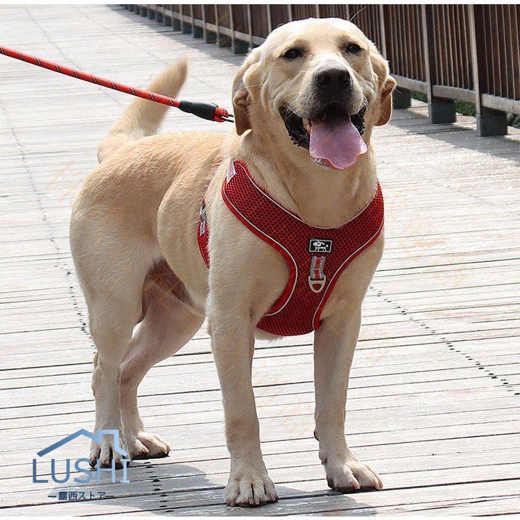 ハーネス リード 犬用 中型犬 大型犬ベスト ペット 通気性 リード ハーネスセット ドッグラン お散歩 ベスト型 リボン 胴輪 脱着簡単 衝撃吸収 外出 お洒落 安全