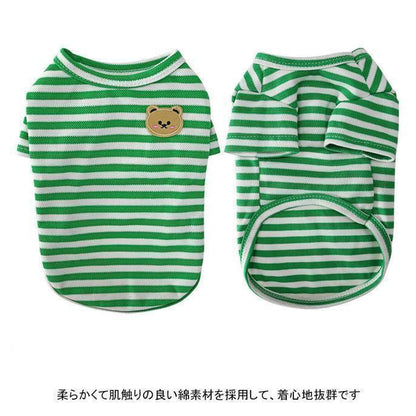 ペット服 Tシャツ 犬用 半袖 クマ ストライプ柄 配色 軽量 通気性 柔らかい 可愛い 新品 大人気 着せやすい 抜け毛対策 汚れ防止 冷え対策 春夏