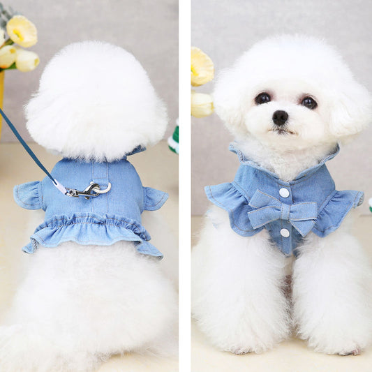 ペットの猫の服の王女の子犬のデニムのスカートのベスト メガ割ワンピースパンツトートバッグ