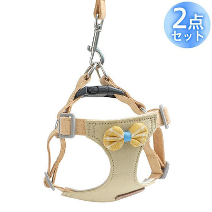 犬 猫 ハーネス リード 胴輪 首輪 2点セット 小型犬 中型犬 脱げない リボン付き 簡単装着 ベスト 抜けない 衝撃吸収 幼犬 うさぎ お散歩