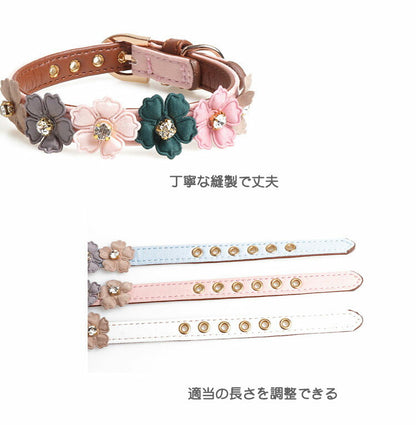 首輪 犬首輪 犬 中小型犬 小型犬 中型犬 猫 子犬 犬用 おしゃれ かわいい お花 PUレザー ペット 犬用品 くびわ チワワ トイプードル 柴犬 ペット用品 豪華な 首回り約26-35cm