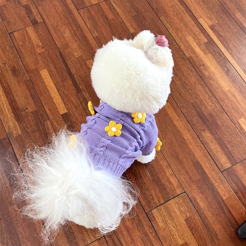 春と秋の犬服テディボーミペットのコキシナレビーベア愛らしい 犬猫服秋冬服 パープル セーター 可愛らしい 暖かい野球服 冬アウター