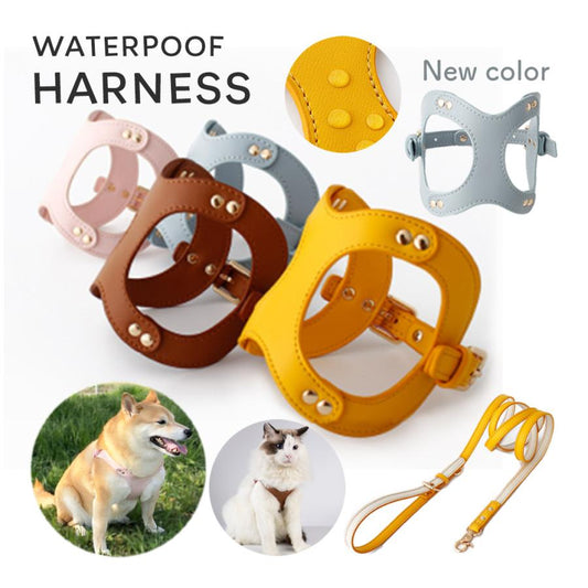 胴輪 PU レザー ハーネス ペット 八の字 小型犬 リード 犬 柔らかい おしゃれ ウォータープルーフ メガネ型 猫 中型犬