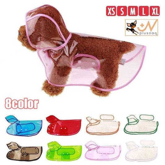ペットファッション 犬用レインコート レインポンチョ ポンチョ型 ドッグウェア 雨具 カッパ レインウェア スケルトン 半透明 パーカー 帽子付き